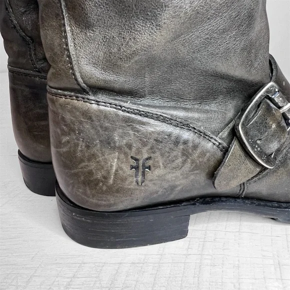 Frye Veronica Short Burnished Antique Gray Slouch Engineer Moto Boots - Picture 6 of 16